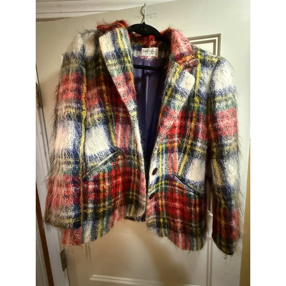Charles Gray London Vintage Mohair Wool Plaid Blazer Jacket Made in England UK10